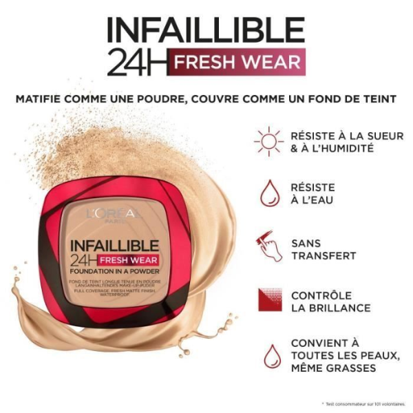 L’Oréal – Infaillible 24H Fresh Wear Fond de Teint en Poudre Longue Tenue 9g
