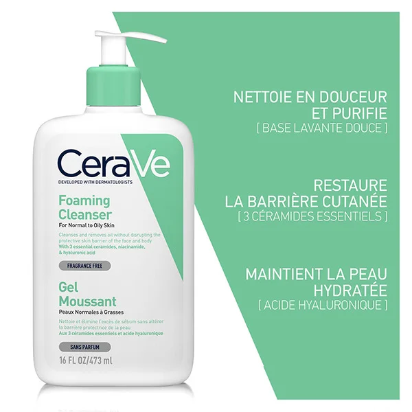 CeraVe –  Gel Moussant Nettoyant Peau Normale à Grasse