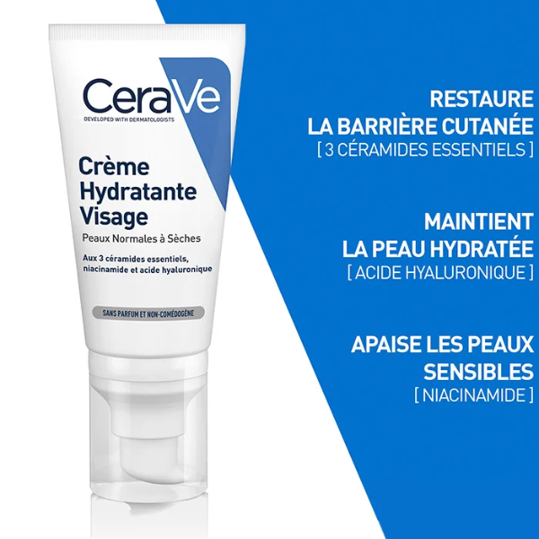 CeraVe - Crème Hydratante Visage Peaux normales à sèches 52ml