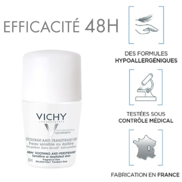 Vichy - Déodorant à Bille Anti-Transpirant 48H Peau Sensible 50ml